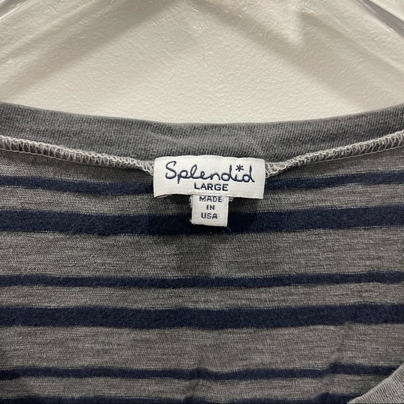 Splendid Short Sleeve Crewneck Stripe Tee Top T-Shirt Large Blue Grey - Picture 4 of 7